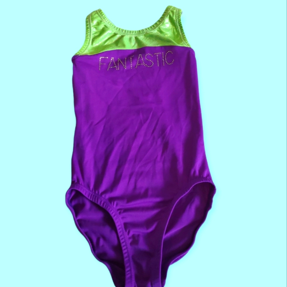 Gymnastics leotard racerback little girl size CM (6-8) fantastic green purple